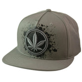 Pot Leaf Cannabis, 420, Mary Jane, Marijuana Leaf Logo Gray Flat Bill Snapback Hat